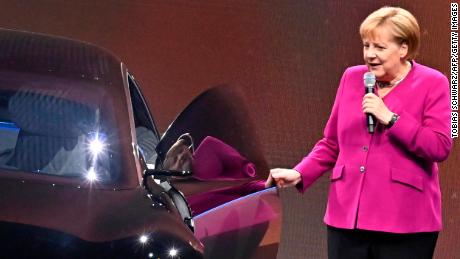 German Chancellor Angela Merkel was photographed next to the electric Mercedes in 2019.