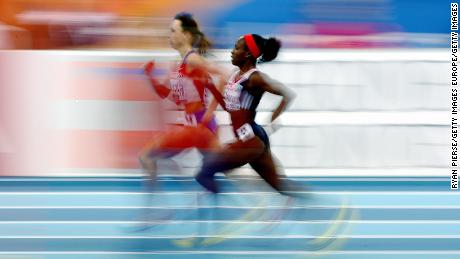 Okoro and Mariya Savinova of Russia competed in the Womens 800m final during the third day of the European Indoor Athletics Championships at the Oval Lingott on March 8, 2009 in Turin, Italy. 