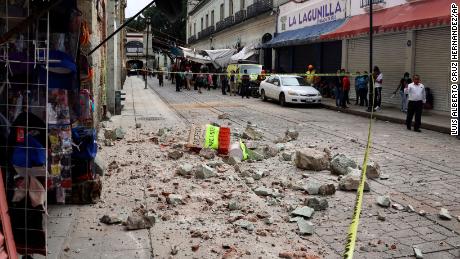 Gravel from an earthquake-damaged building in Oaxaca, Mexico on Tuesday, June 23rd.