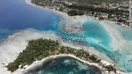 Aerial view of the island of Erakor and the coast of the Port Villa in Vanuatu. 