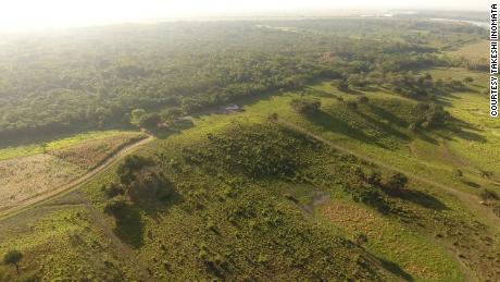 Aerial view of the southwestern part of the main plateau of Aguada Fenix. 