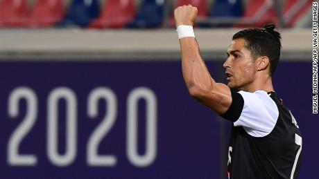Cristiano Ronaldo celebrated after scoring against Bologna.