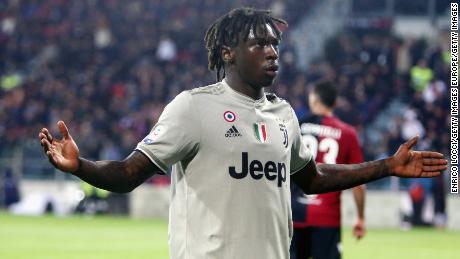 Moise Kean celebrated after a goal against Cagliari.