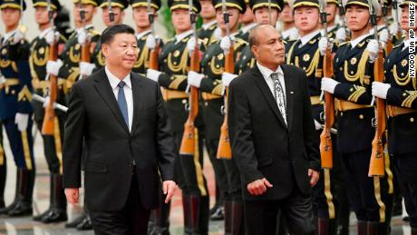 Kiribati President Taneti Maamau is attending a welcome ceremony at the Great Hall of the People in Beijing, along with Chinese President Xi Jinping in January.