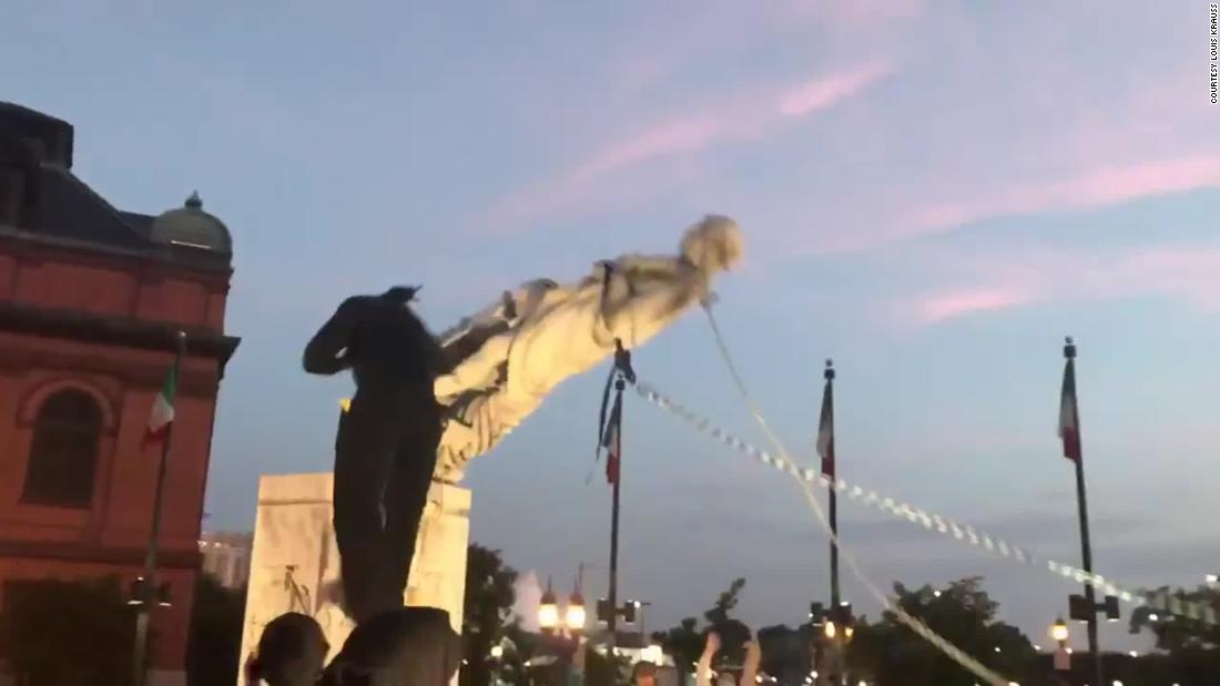 Protesters in Baltimore toppled a statue of Christopher Columbus and threw it into a harbor