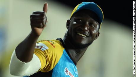 Sammy’s thumb approaches the audience as he plays for the St Lucia Stars.