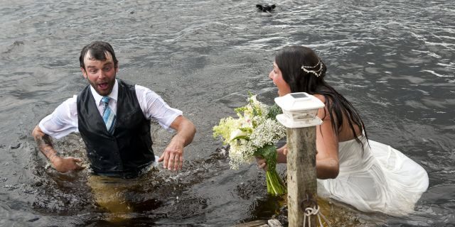 Moments later, the Vancouver Island woman emerged from the water – to discover that her new husband had tumbled in with her.