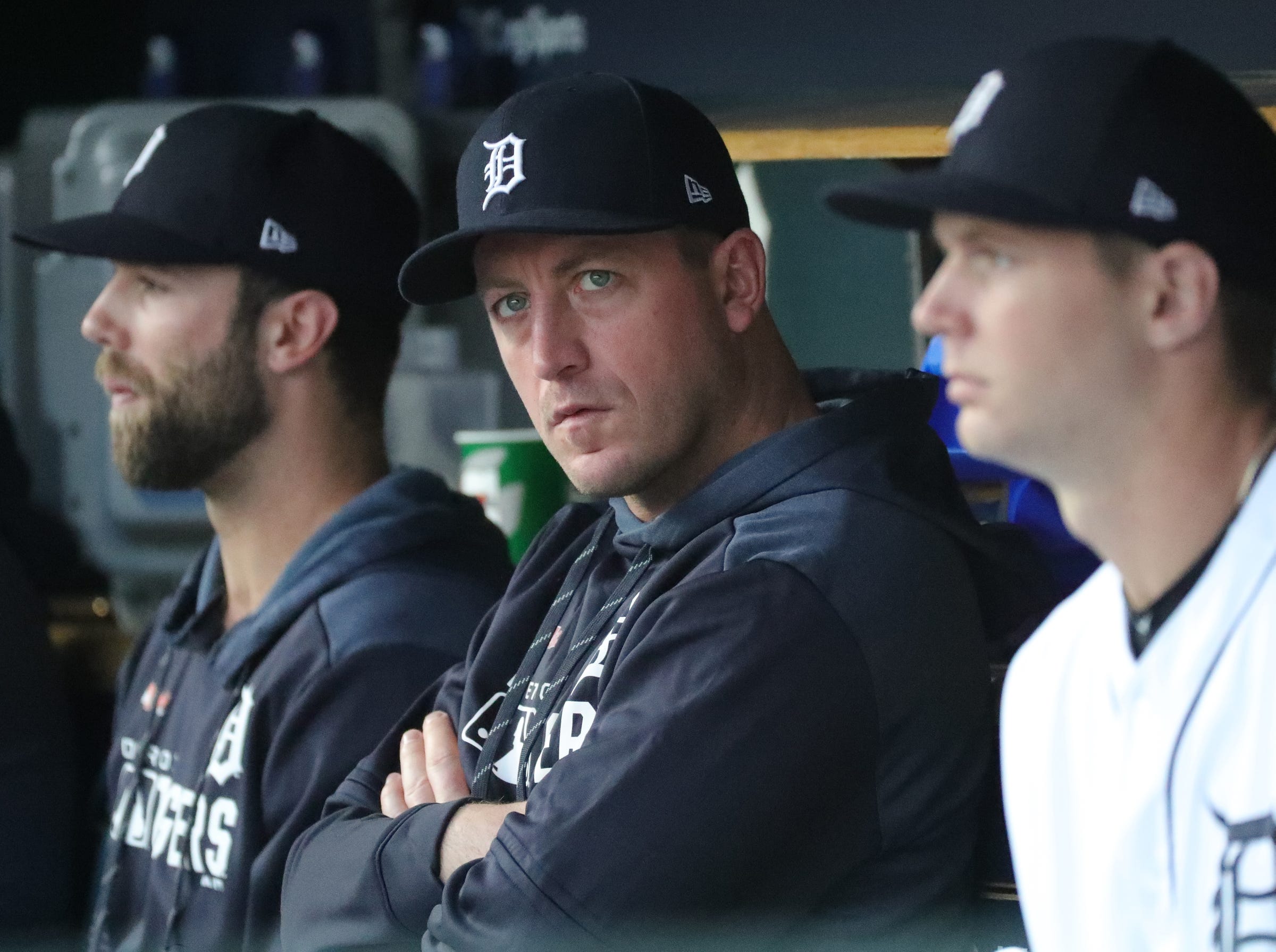 Detroit Tigers pitcher Jordan Zimmermann in the dugout during action against the Houston Astros, Wednesday, May 15, 2019 at Comerica Park.