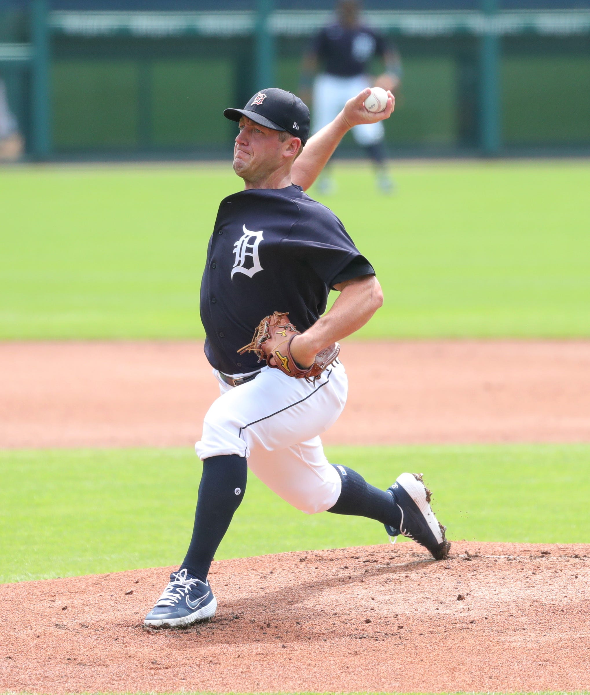 Detroit Tigers' Jordan Zimmermann pitches during an intrasquad scrimmage at Comerica Park, Sunday, July 12, 2020.