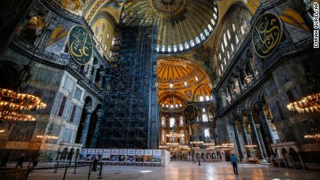 People visit the Byzantine-era Hagia Sophia, one of Istanbul&#39;s main tourist attractions, on June 25, 2020.