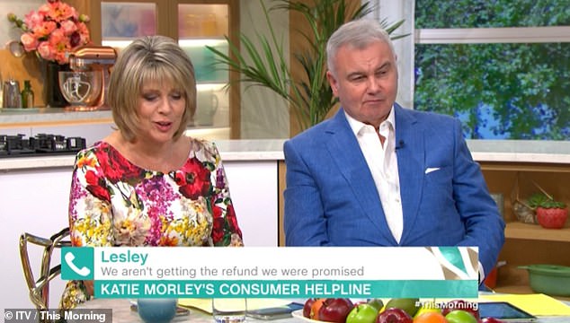 Fuming: Ruth swiftly stepping in and apologising to viewers for the early-morning slip. Ruth's co-host and husband Eamonn Holmes looked extremely unimpressed at the error