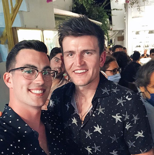 Maguire (right, pictured in Mykonos) did not choose a quiet place to spend his holiday