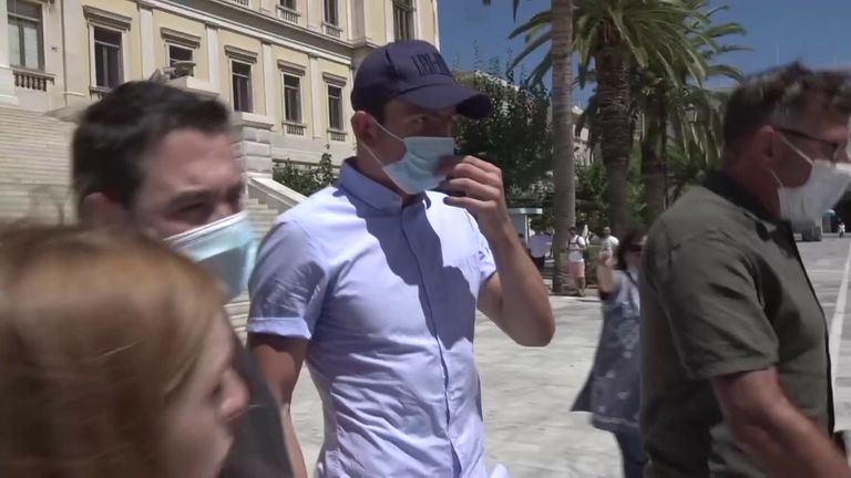 Harry Maguire leaves court on the Greek island of Syros