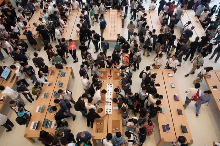A packed Apple store in China. 