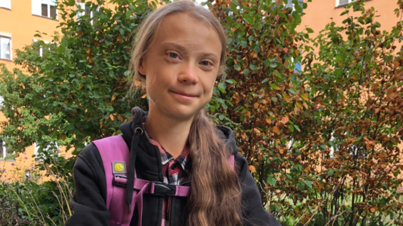 The teenager shared a photo of herself heading back to school. Pic: Greta Thunberg