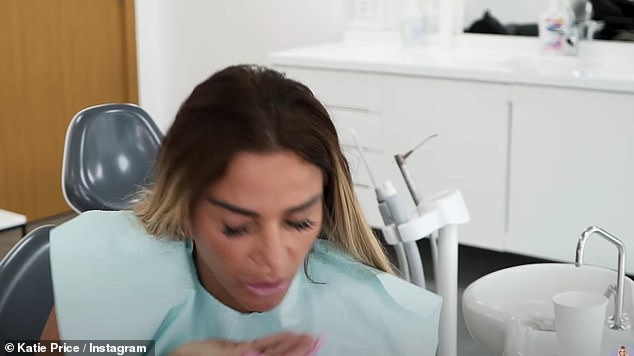 Katie Rate spits out aged teeth as she receives her veneers changed