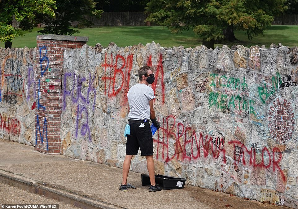 The spray-painted letters have covered thousands of expressions of appreciation for Elvis written by fans who have visited the king's house since it became an official museum in 1982.