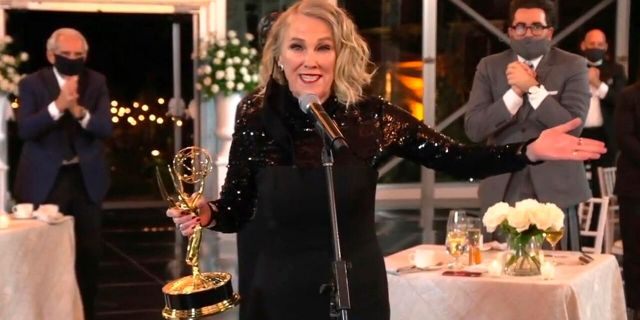 This video was taken on September 20, 2020, courtesy of the Academy of Television Arts & amp;  Science and ABC Entertainment, Katherine O'Hara Receives Outstanding Actress Award in a Comedy Series About "Chet Creek" During the 72nd Emmy Awards. 