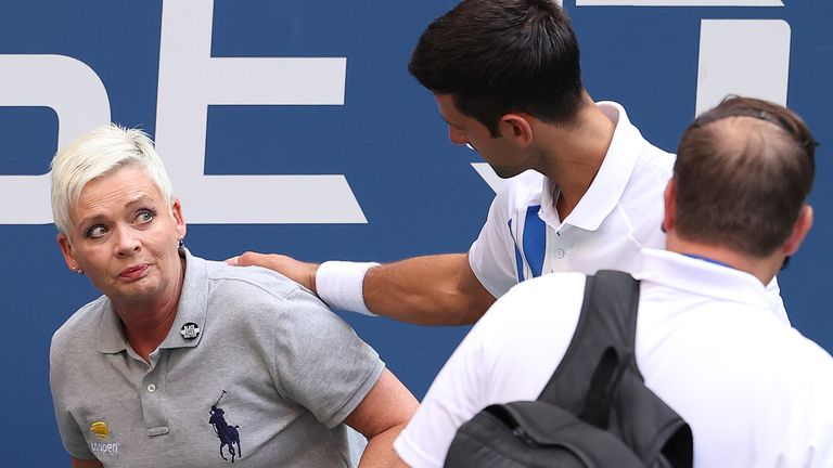 Novak Djokovic missed a US Open fourth-round match after accidentally bumping into a referee with a tennis ball.