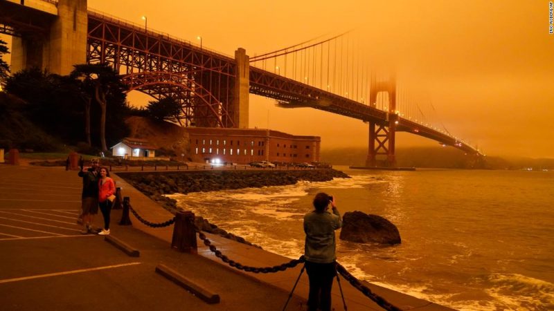The images show that the California sky has turned orange during the wildfires

