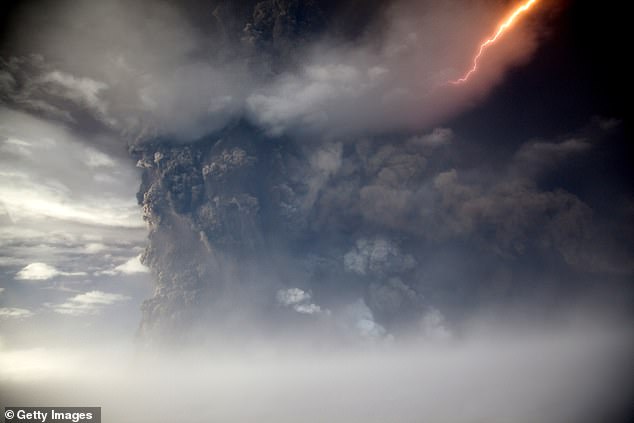 The eruption of Grimsvoten volcano sends thousands of tons of volcanic ash into the sky on 23 May 2011 over Iceland.