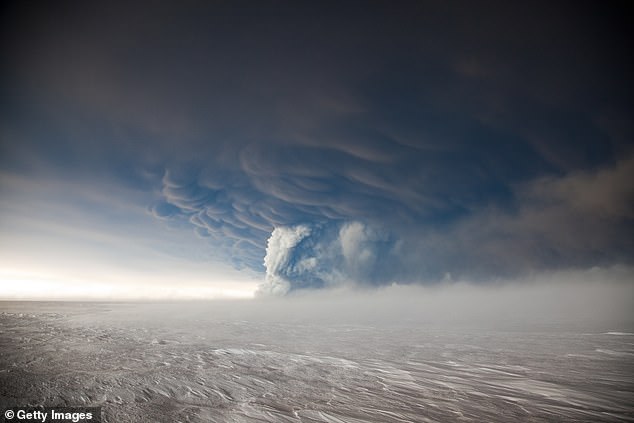 It last erupted on Grímsvötn in 2011 (pictured) and released an ash cloud 12 miles (20 km) into the air, causing 900 flights to be canceled.