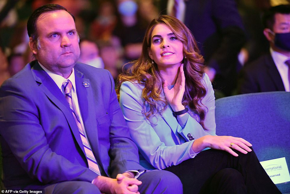 Deputy Chief of Staff for Communications Dan Scavino (left) and Hope Hicks (right), the president's senior advisor, attended Sunday's services with President Donald Trump.