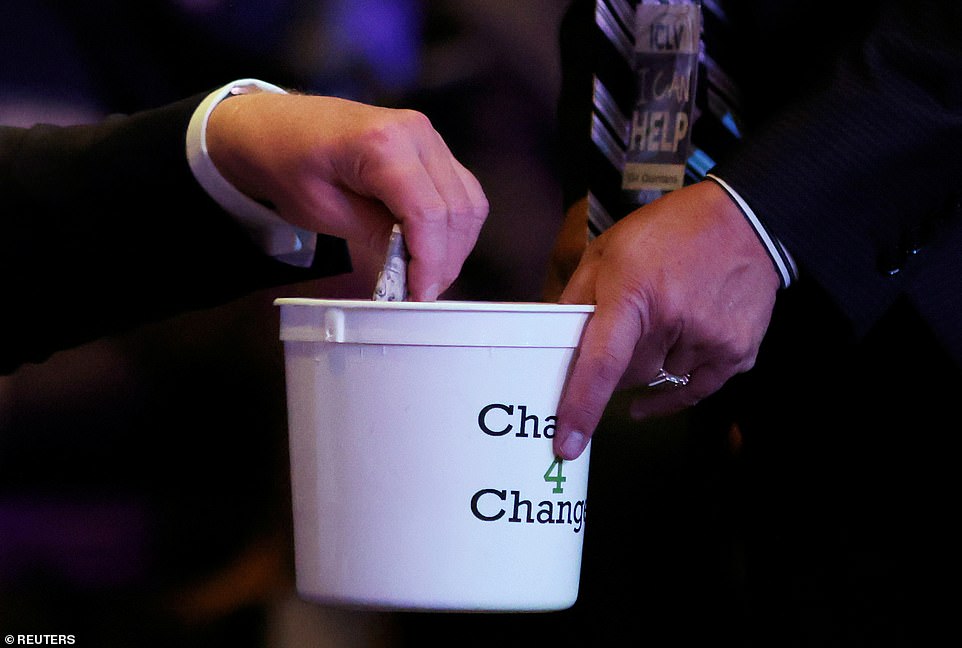 President Donald Trump was arrested placing money in the Las Vegas International Church donation bucket