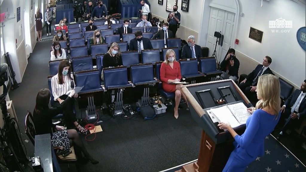 Kylie McNani held a briefing Thursday without a mask.  Are White House Correspondents worried?