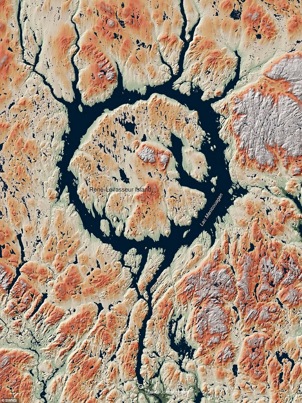 Researchers used a low-orbit radar satellite called TanDEM-X between 2010 and 2016 to measure every known crater on Earth's surface with an altitude accuracy of a meter.  Pictured: Manicouagan crater in Quebec, Canada