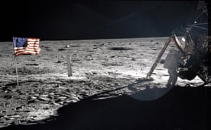 Neil Armstrong, Apollo II mission commander, in the Lunar Module Modular Equipment Storage (MESA) unit 