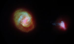 3D map showing the Large Magellanic Cloud (left) and the Small Magellanic Cloud made by astronomers using data from Gaia