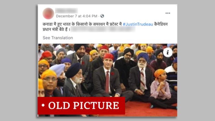 Screenshot of Justin Trudeau with the Sikh written on it & quot;  Old photo & quot;