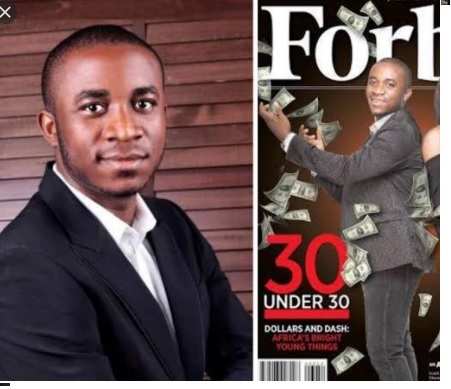 Obinwan OK: Shiny on the cover of Forbes … then the imprisoned young businessman!  A Nigerian businessman who appeared on the cover of Forbes magazine has been jailed for 10 years