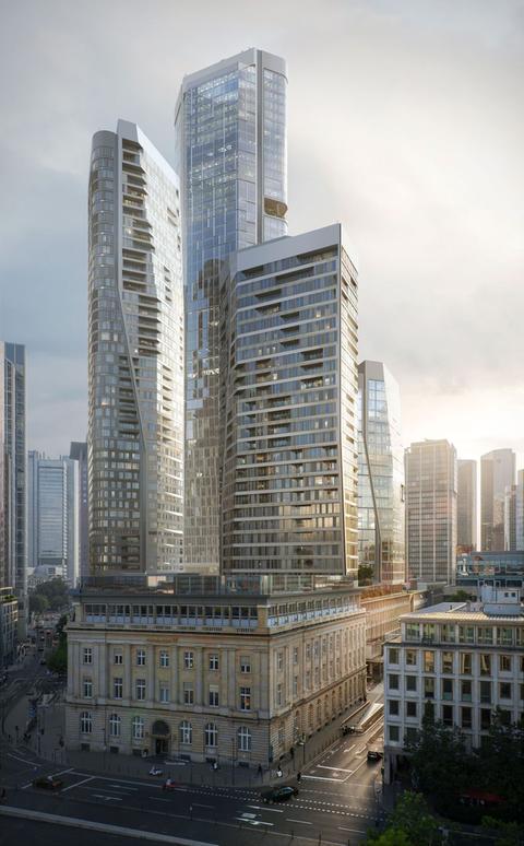 Simulation of planned new tall buildings in Frankfurt.