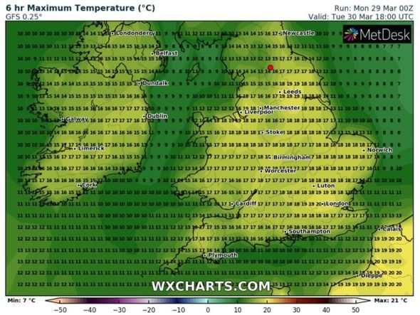 The latest weather forecast for UK temperatures