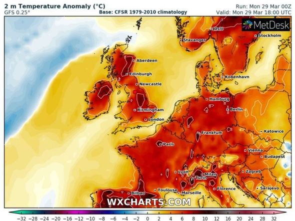 UK weather forecast: Britain braces for a 72F blast as hot weather turns the weather map red
