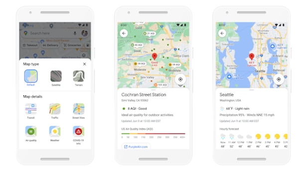 Information about weather and air quality will also be shown in Google Maps in the future.
