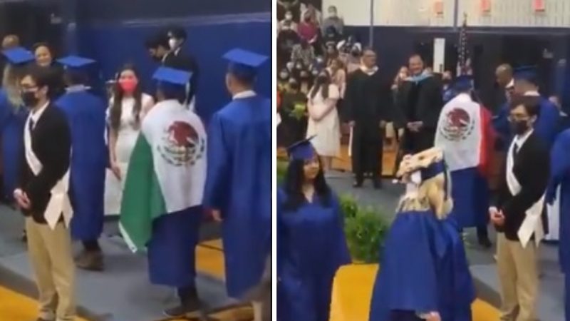 A school in the United States refuses to obtain a diploma for a student carrying the Mexican flag العلم

