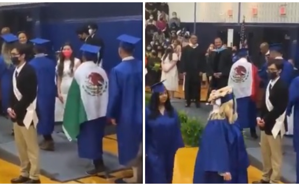 A school in the United States refuses to obtain a diploma for a student carrying the Mexican flag العلم