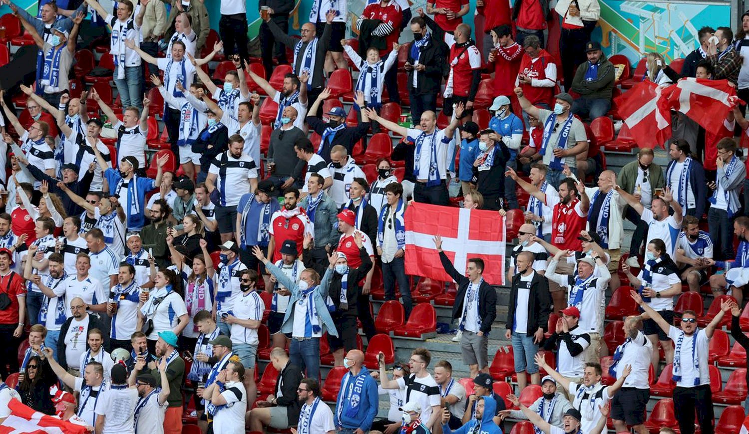 Exciting: Fans from Finland and Denmark rallied to cheer for Eriksen