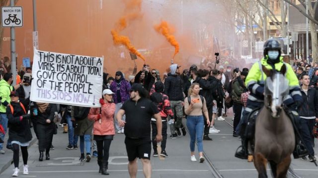Protesters in Melbourne.