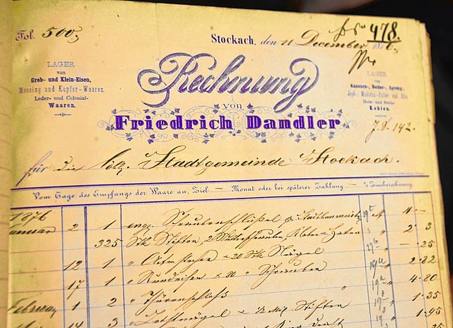 An antique handwritten bill from the Dandler Company to the City of Stockach.