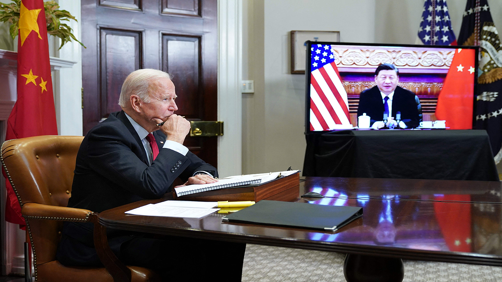 The start of the virtual summit between Biden and Xi