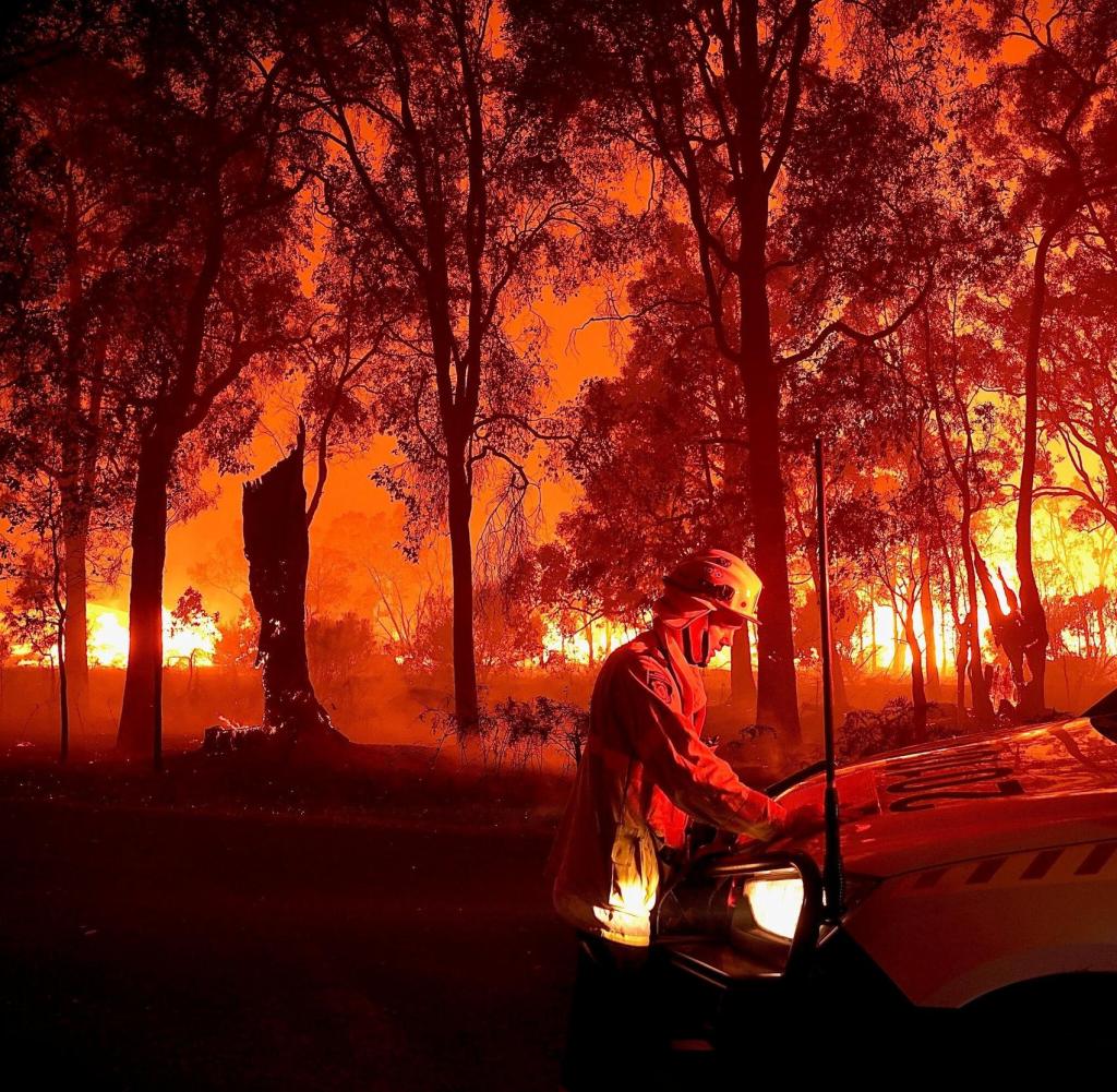 Firefighters fighting a forest fire.  Bushfires continue to threaten the small railway town of Hester in southwestern Australia, while multiple fires are raging across the state.  +++ Radio image dpa +++
