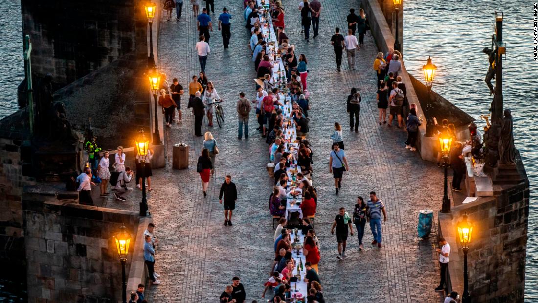 Prague is celebrating the end of the coronavirus closure with a mass dinner at a 1,600-foot table