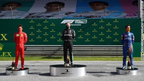 The three best drivers are celebrated on the new socially distant podium.