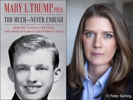 The cover art for "Too Much and Never Enough: How My Family Created the World’s Most Dangerous Man,"and author Mary Trump, the niece of President Donald Trump.