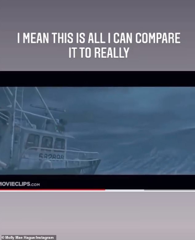 Scary: Molly-Mae then shared a clip from The Perfect Storm, claiming the huge tidal wave in the film was the only comparison she could make to what they had experienced