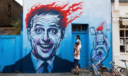 Mural of man with flaming hair